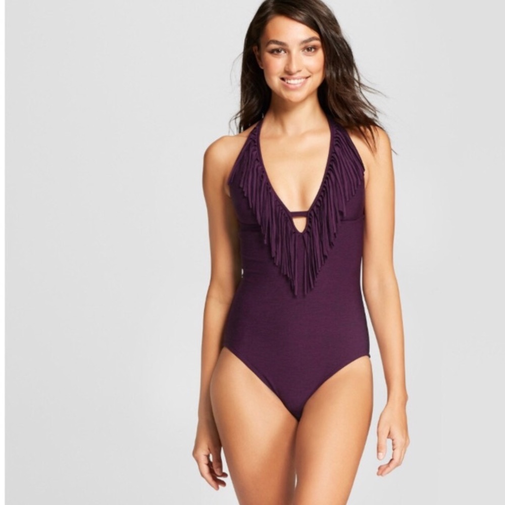 Black Mossimo Fringe One Piece Swimsuit Size M